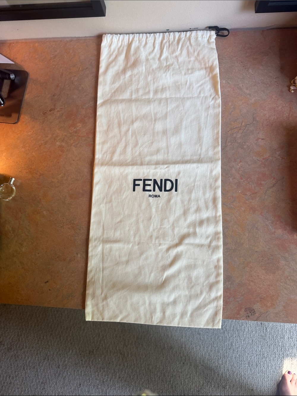 Fendi Cream Drawstring Logo Dust Bag